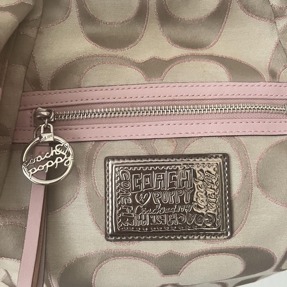 Coach Khaki Signature Hobo with Pink Trim and Tan Strap - Picture 3 of 6